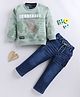 LTZ CLUB Cotton Blend Knit Full Sleeves Typography Printed Tee & Jeans Set - Pista