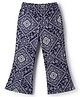 CrayonFlakes Knit Floral Printed Flared Leggings - Navy Blue