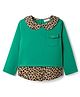 CrayonFlakes Cotton Knit Full Sleeves Leopard Printed Pre Winter Twofer Sweatshirt - Green