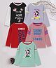 3PIN Cotton Knit Pack Of 5 Full Sleeves Floral Typography & Cats Printed Tees - Multi Colour