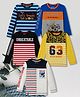 3PIN Cotton Knit Pack Of 5 Full Sleeves Striped & Typography Printed Tees - Multi Colour