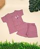 A Toddler Thing 100% Muslin Woven Half Sleeves Cute Dog Embroidered Shirt & Shorts Set - Mauve
