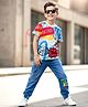 OLLINGTON ST. Cotton Half Sleeve Printed T-Shirt & Non Stretchable Denim Joggers Set - Multicolor & Blue