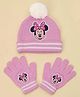 Yellow Bee Woollen Woven Disney Mickey Mouse & Friends Featuring Minnie Mouse Printed Cap With Gloves - Pink
