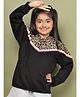 BaawRi Fleece Knit Full Sleeves Leopard Printed Colour Blocked Winter Hoodie - Black