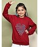 BaawRi Fleece Knit Full Sleeves Thread Work Embroidered Winter Sweatshirt - Red