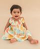 A Toddler Thing Mulmul Cotton Woven Sleeveless Bow Applique Detailed & Sun Printed Dress - Multi Colour