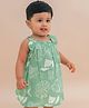 A Toddler Thing Mulmul Cotton Woven Sleeveless Bow Applique Detailed & Leaves Printed Dress - Leaf Green