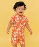 A Toddler Thing Mulmul Cotton Woven Half Sleeves Abstract Printed Coordinating Shirt & Shorts Set - Splash Orange