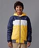 Under Fourteen Only Full Sleeves Colour Blocked Abstract Printed Hooded Jacket - Navy Blue