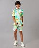 Under Fourteen Only Half Sleeves Tropical Theme Printed Coordinating Shirt & Shorts Set - Blue