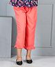 Cutiekins Cotton Woven Solid Frill Detailed Mid Rise Capri - Peach