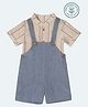 furr balls Organic Cotton Woven Half Sleeves Striped Shirt With Dungaree Set - Blue