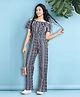 Cutiekins Woven Half Sleeves Cold Shoulder Abstract Printed Jumpsuit - Navy Blue & White