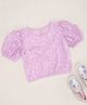 Pantaloons Junior Knit Half Puffed Sleeves Floral Embroidered Sequins Embellished Top - Lilac