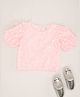 Pantaloons Junior Knit Half Puffed Sleeves Sequins Embellished Floral Applique & Threadwork Detailed Top - Pink
