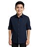 Charchit Cotton Woven Full Sleeves Solid Shirt - Navy Blue