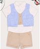 Pantaloons Baby Cotton Woven Half Sleeves Solid Shirt & Shorts With Striped Waistcoat Set - Multi Colour