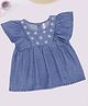 Pantaloons Baby Cotton Knit  Sleeveless Frill Detailed Floral Embroidered Top - Blue