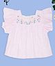 Pantaloons Baby Cotton Sleeveless Checked & Floral Embroidered Top - Pink