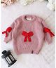 Qvink Knit Full Sleeves Bow Applique Detailed Sweater - Light Pink