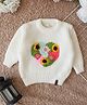 Qvink Knit Full Sleeves Heart & Floral Embroidered Sweater - Cream