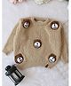 Qvink Knit Full Sleeves Bear Applique Detailed Sweater - Beige