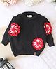 Qvink Knit Full Sleeves Floral Applique Detailed Sweater - Black