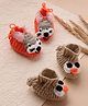 MayRa Knits Hand Knitted Woven Pack Of 2 Animal & Bird Applique Detailed Booties  - Brown & Orange
