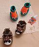 MayRa Knits Hand Knitted Woven Pack Of 2 Animal Applique Detailed Booties -Green & Brown
