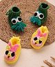 MayRa Knits Hand Knitted Woven Pack Of 2 Octopus & Bunny Applique Detailed Booties - Green & Yellow