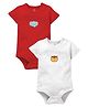 Zeezeezoo 100% Cotton Knit Pack Of 2 Half Sleeves Elephant & Owl Printed Onesies - Red & White