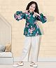 Cutiekins Woven Full Sleeves Floral Printed Top & Palazzo  Set - Teal Blue & Off White