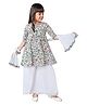 Nino Bambino Organic Cotton Knit Half Sleeves Floral Printed Angrakha Kurti & Palazzo With Dupatta - Multi Colour