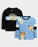 Orange Sugar 100% Cotton Knit Pack Of 2 Full Sleeves Teddy & Baby Animals Printed Tees - Black & Sky Blue