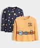 Orange Sugar 100% Cotton Knit Pack Of 2 Full Sleeves Hot Air Balloons & Space Theme Printed Tees - Navy Blue & Brown