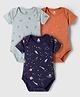 I Bears Interlock Knit Half Sleeves Onesies With Space Theme Print Pack of 3 - Navy Blue Orange & Mint Green