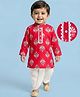 EARTHY TOUCH Single Jersey Knit Full Sleeves Kurta Dhoti Set With Floral Print - Red