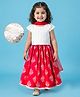 EARTHY TOUCH Single Jersey Knit Cap Sleeves Lehenga Choli Set With Floral Print & Dupatta - Red & White