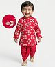 EARTHY TOUCH Single Jersey Knit Full Sleeves Kurta Dhoti Set With Floral Embroidery - Red