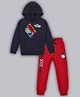 Plum Tree 100% Cotton Knit Full Sleeves Skate Sequence Embroidered Printed Hooded Winter Sweatshirt And Printed Jogger Set - Navy And Red
