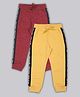 Plum Tree 100% Cotton Knit Pack Of 2 Typography Side Tape Detailed Winter Joggers Set - Yellow & Burgundy
