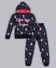 Plum Tree 100% Cotton Knit Full Sleeves Unicorn & Hearts  Printed Winter Hooded Sweatshirt With Joggers Set - Navy Blue