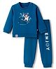 Mini Taurus Looper Knit Full Sleeves T-Shirt & Lounge Pant Set With Polar Bear Print - Blue
