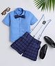 Jeet Ethnics Half Sleeves Solid Shirt Shorts Set With Bow & Suspender - Navy Blue