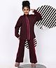 BaawRi Fleece Knit Full Sleeves Solid Jacket & Trouser Set - Wine