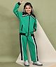 BaawRi Fleece Knit Full Sleeves Colour Blocked Side Tape Detaied Jacket & Pant Set - Green