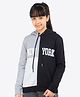 Ariel Cotton Knit Full Sleeves New York Text Printed Light Winter Hoodie - Grey & Black