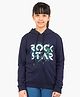 Ariel Cotton Knit Full Sleeves Rockstar Text Printed Hooded Sweatshirt - Navy Blue