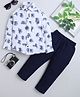 BAATCHEET Cotton Knit Full Sleeves Alphabets Printed Shirt With Pant Set - White